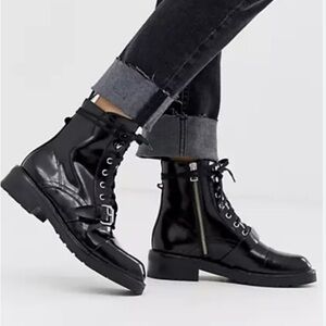 All saints Donita womens Black leather Lace-Up moto boots size 9.5